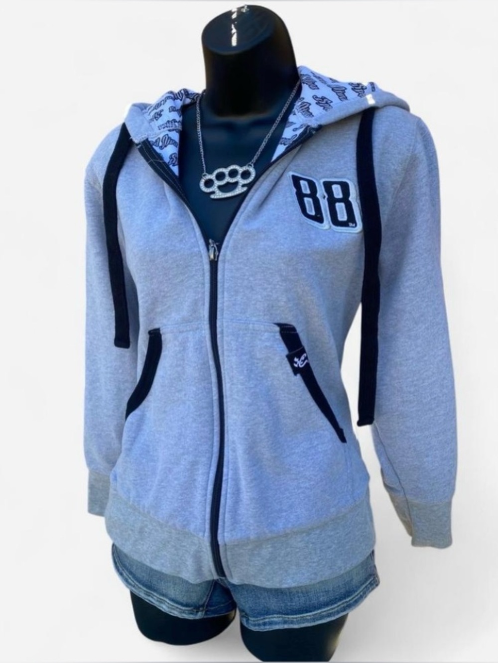 2011 NASCAR Dale Earnhardt Jr #88 Speed Diva Grey Zip Up Hoodie Y2k